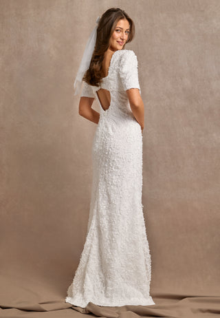 Short Sleeve 3D Floral Wedding Gown