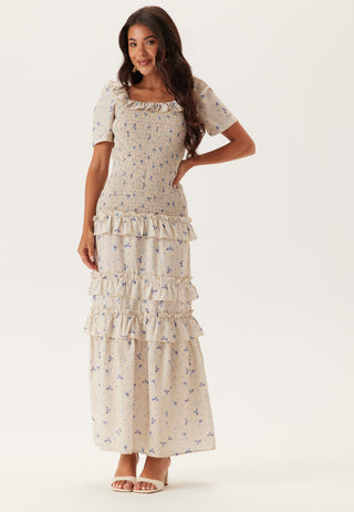 Short Sleeve Frill Maxi Dress