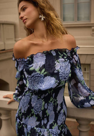 Smock Off Shoulder Maxi Dress