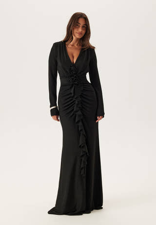 Sparkling Low V-neck  Slit Gown