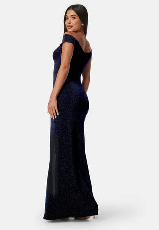 Sparkling Twist Off Shoulder Gown