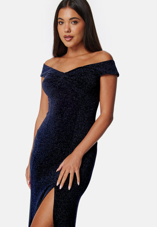 Sparkling Twist Off Shoulder Gown
