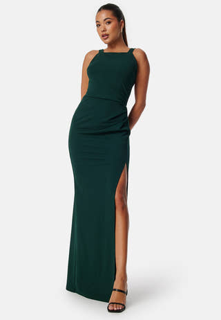 Square neck slit maxi dress