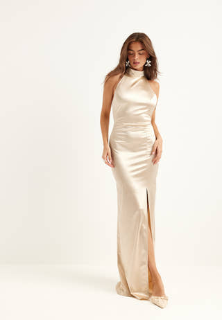 Stretch Satin Halterneck Gown