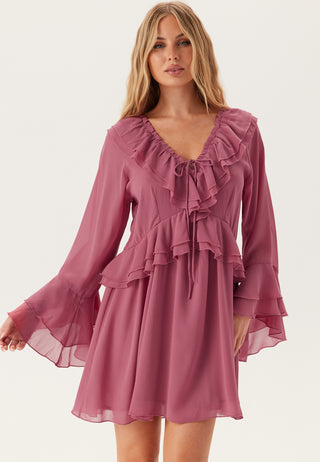 Trumpet Sleeve Frill Short Dress