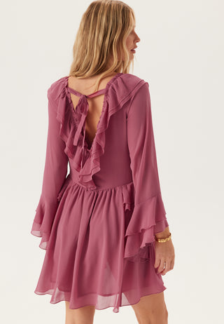 Trumpet Sleeve Frill Short Dress