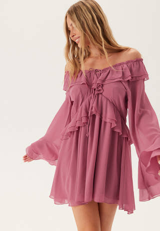 Trumpet Sleeve Frill Short Dress