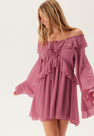 Trumpet Sleeve Frill Short Dress