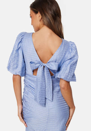 Balloon Sleeve Bow Midi Dress