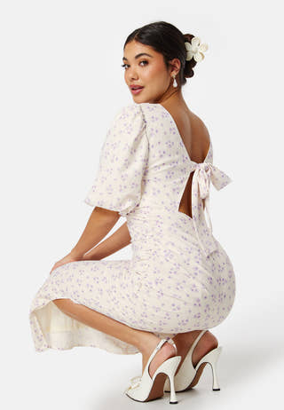 Puff Sleeve Bow Midi Dress