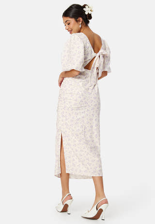 Puff Sleeve Bow Midi Dress