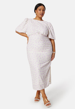 Puff Sleeve Bow Midi Dress