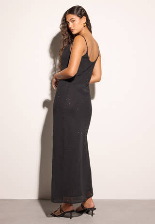 Waterfall Embellished Slip Ankle Dress