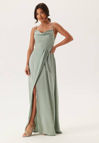 Waterfall Slit Satin Gown