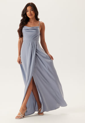 Waterfall Slit Satin Gown