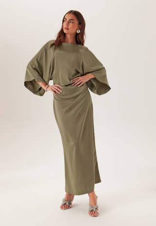 Wide Sleeve Satin Ankle Dress
