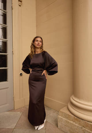 Wide Sleeve Satin Ankle Dress