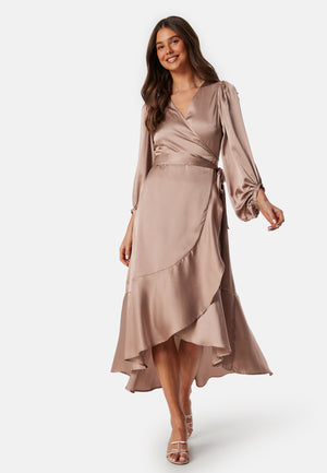 Wrap Frill L/S Satin Dress