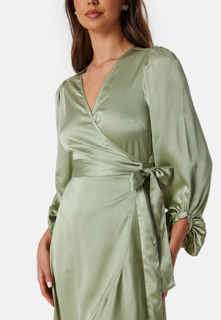 Wrap Frill L/S Satin Dress