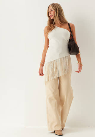 One Shoulder Fringe Top