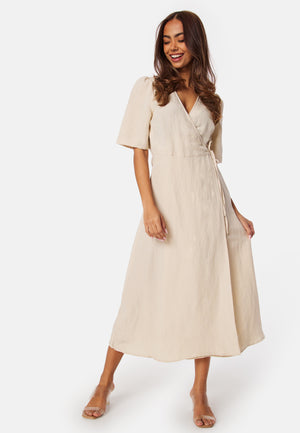 Linen Blend Wrap Dress