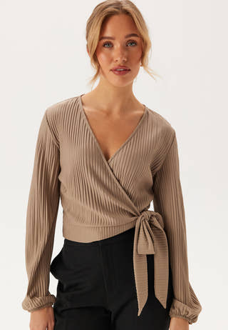 Pleated Long Sleeve Wrap Top