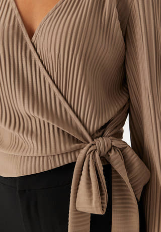 Pleated Long Sleeve Wrap Top