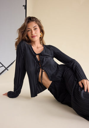 Pleated Tie Cardigan Top