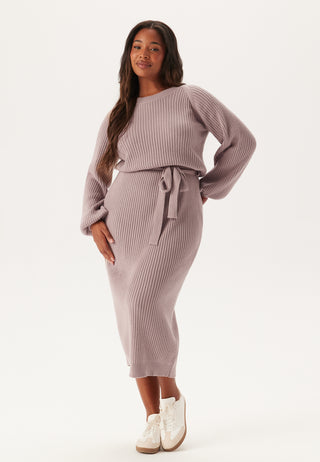 Round Neck Rib Knitted Midi Dress
