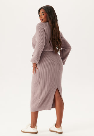 Round Neck Rib Knitted Midi Dress