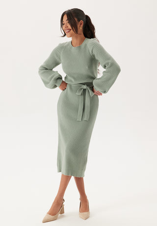 Round Neck Rib Knitted Midi Dress