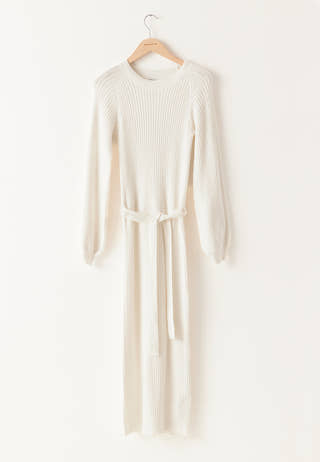 Round Neck Rib Knitted Midi Dress