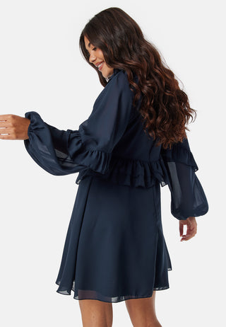 Round Neck Short Frill Dress