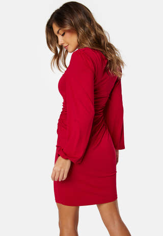 Square V-neck Puff Sleeve Short Dress