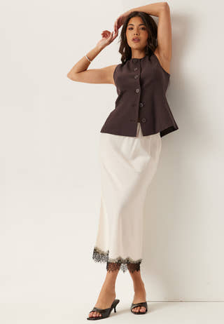 Satin Lace Midi Skirt