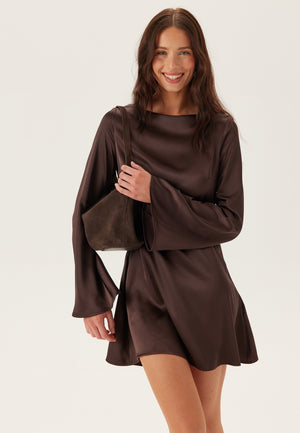 Bubbleroom Satin Trumpet Sleeve Short Dress Dresses Brown Bubbleroom Satin Trumpet Sleeve Short Dress Dresses Brown