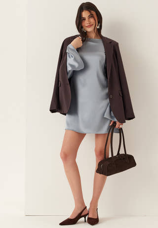 Satin Trumpet Sleeve Short Dress