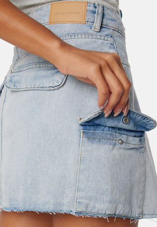Short Cargo Denim Skirt