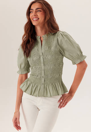 Short Sleeve Cotton Smock Blouse