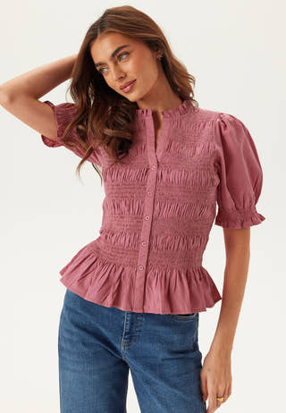 Short Sleeve Cotton Smock Blouse