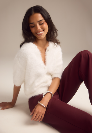 Short Sleeve Fluffy Knitted Cardigan