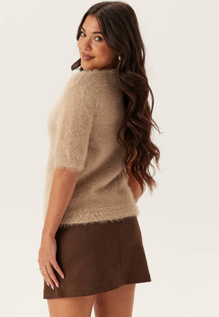 Short Sleeve Fluffy Knitted Cardigan
