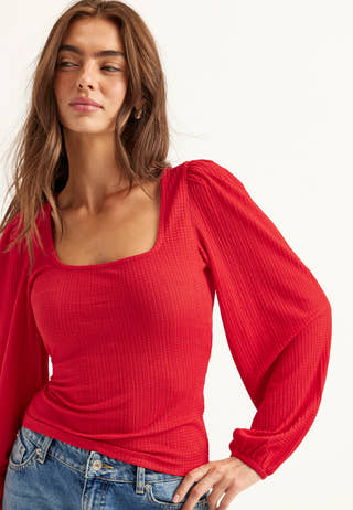 Square Neck Balloon Sleeve Top