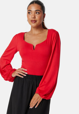 Square V-neck Long Sleeve Puff Top
