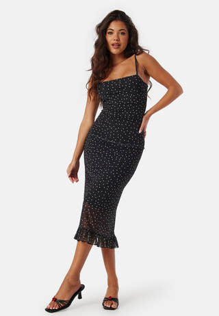 Strap Mesh Frill Dress