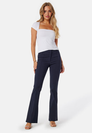 Mid Waist Stretchy Flared Trousers