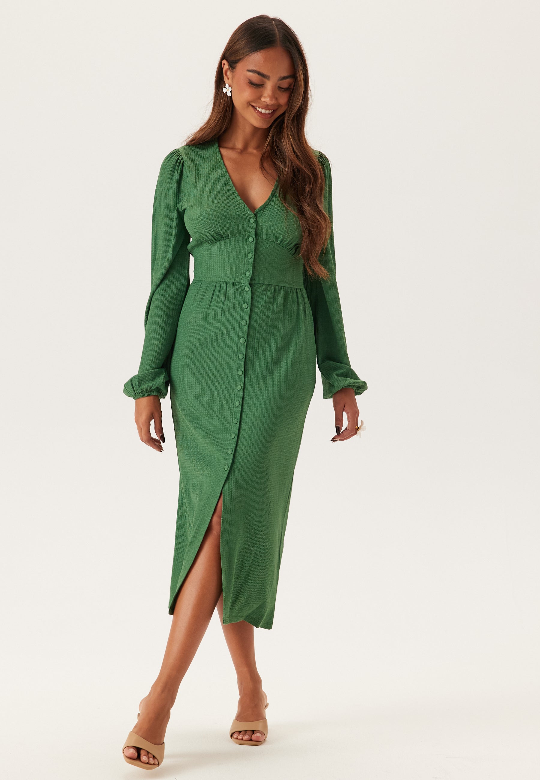Bubbleroom Structure Button Midi Dress campaign-outlet Green Bubbleroom Structure Button Midi Dress campaign-outlet Green