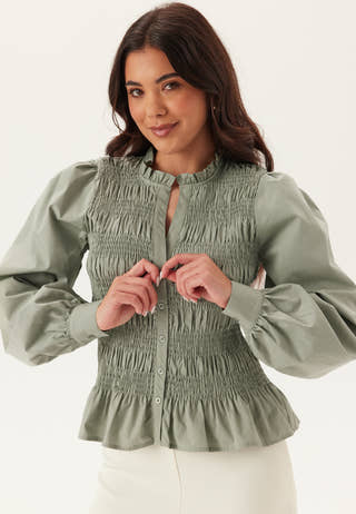 V-neck Cotton Smock Blouse