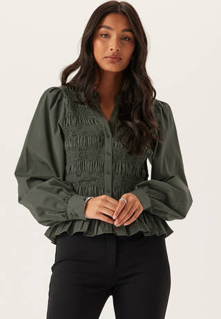 V-neck Cotton Smock Blouse