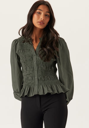 V-neck Cotton Smock Blouse